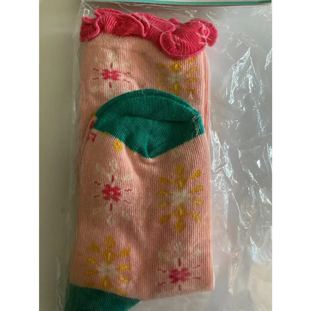 Wildflowers Girls Show Choir Pink and Green Socks Size Medium (11-4Y)